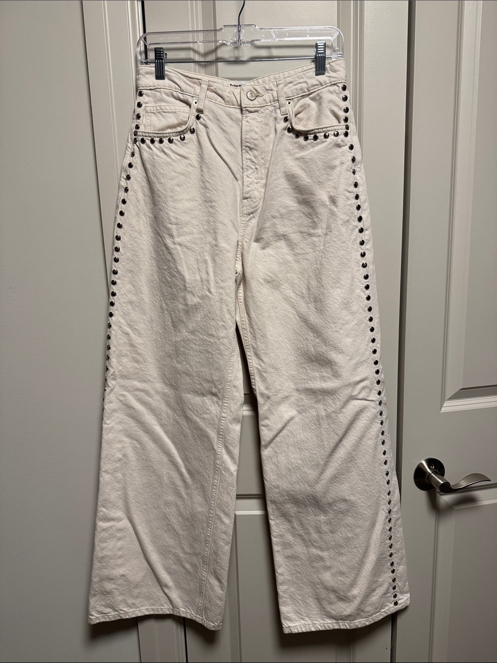 Reformation Cream High-Rise studded Jeans Size 28